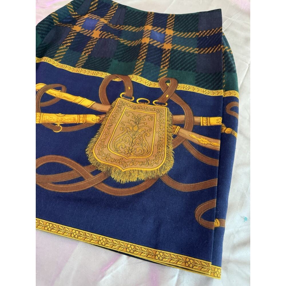 Ann Taylor Green Plaid 100% Wool Wrap Skirt 90s Vintage Prep Equestrian - Picture 7 of 12
